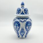 Handmade Ceramic "Kupecik" Ginger Jar (20cm) - Blue Iznik Tulips on Stippled Dotwork - Lidded Vase - Image 5