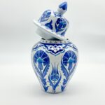 Handmade Ceramic "Kupecik" Ginger Jar (20cm) - Blue Iznik Tulips on Stippled Dotwork - Lidded Vase - Image 6
