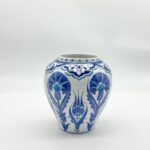 Handmade Ceramic "Kupecik" Ginger Jar (20cm) - Blue Iznik Tulips on Stippled Dotwork - Lidded Vase - Image 7
