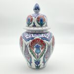 Handmade Ceramic "Kupecik" Ginger Jar (20cm) - Textured Relief with Red Carnations & Purple Tulips - Image 7