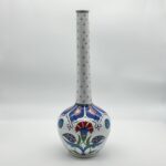 Handmade Ceramic Long-Neck Vase (25cm) - Minimalist Red Dot Detail & Carnations - Elegant Iznik Decor - Image 5