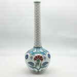 Handmade Ceramic Long-Neck Vase (25cm) - Turquoise Scallop Shoulder & Red Dots - Iznik Decor - Image 7