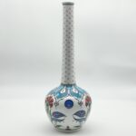 Handmade Ceramic Long-Neck Vase (25cm) - Turquoise Scallop Shoulder & Red Dots - Iznik Decor - Image 6