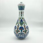 Handmade Ceramic "Nightingale" Surahi Jar (30cm) - Lidded Blue Carnation & Tulip Art - Image 4