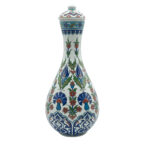 Handmade Ceramic "Nightingale" Surahi Jar (30cm) - Lidded Blue Carnation & Tulip Art