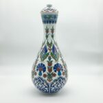 Handmade Ceramic "Nightingale" Surahi Jar (30cm) - Lidded Blue Carnation & Tulip Art - Image 5