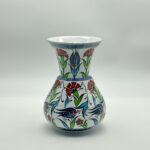 Handmade Ceramic "Kandil" Vase (15cm) - Red Carnations, Blue Tulips & Yellow Accents - Image 7