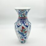 Handmade Ceramic Faceted Vase (25cm) - Red Tulips & Blue Rumi Arches - Hexagonal Form - Image 6