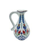 Handmade Ceramic Pitcher (25cm) - Red Tulips & Blue Hyacinths - Elegant Slender Form