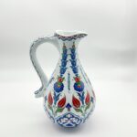 Handmade Ceramic Pitcher (25cm) - Red Tulips & Blue Hyacinths - Elegant Slender Form - Image 8