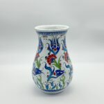 Handmade Ceramic Pear Vase (20cm) - Red Carnations & Intertwining Blue Leaves - Classic White Ground - Image 7
