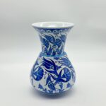 Handmade Ceramic ''Kandil'' Vase (20cm) - Blue and White Fan Carnations - Wide Flared Neck - Image 6