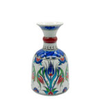 Handmade Ceramic "Bell" Vase (20cm) - Blue Tulips & Red Neck Ring - Traditional Bell Form