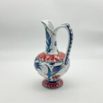 Handmade Ceramic Pitcher (20cm) - Red Petal Collar & Blue Tulips - Compact Lion's Mouth Vase - Image 8