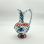 Handmade Ceramic Pitcher (20cm) - Red Petal Collar & Blue Tulips - Compact Lion's Mouth Vase - Image 7