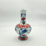 Handmade Ceramic Pitcher (20cm) - Red Petal Collar & Blue Tulips - Compact Lion's Mouth Vase - Image 6