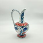 Handmade Ceramic Pitcher (20cm) - Red Petal Collar & Blue Tulips - Compact Lion's Mouth Vase - Image 10