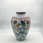 Handmade Ceramic Lidded Jar (30cm) - The Vizier Vase - Purple & Yellow Florals with Braided Red Trim - Image 8