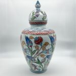 Handmade Ceramic Lidded Jar (30cm) - The Vizier Vase - Purple & Yellow Florals with Braided Red Trim - Image 7