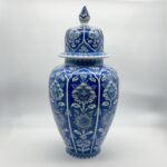 Handmade Ceramic Lidded Jar (30cm) The Shah Vase Cobalt Blue Ground and White Floral Panels - Image 5