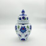 Handmade Ceramic Lidded Jar (20cm) Blue and Turquoise Floral Ginger Vase Kupecik - Image 6