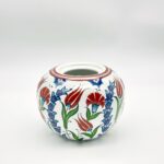 Handmade Ceramic Lidded Bonbonniere Jar Red Tulips and Carnations Round Globe - Image 7