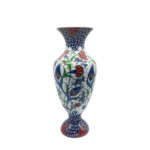 Handmade Ceramic Palace Vase (50cm) Red Carnations and Geometric Mosaic Neck Pedestal Urn