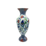 Handmade Ceramic Palace Vase (50cm) Red Carnations and Geometric Mosaic Neck Pedestal Urn - Image 5