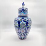 Handmade Ceramic Shah Vase (30cm) Royal Cobalt Blue Background Floral Temple Jar - Image 5