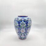 Handmade Ceramic Shah Vase (30cm) Royal Cobalt Blue Background Floral Temple Jar - Image 6