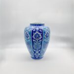 Handmade Ceramic Shah Vase (30cm) Turquoise and Dark Blue Vertical Panels Temple Jar - Image 7