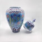 Handmade Ceramic Grand Shah Jar (60cm) Azure Blue Background Red Tulips Temple Jar - Image 6