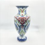 Handmade Ceramic Palace Vase (60cm) Classic Ottoman Saz Style Green Leaves and Red Florals Floor Vase - Image 6