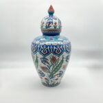 Handmade Ceramic Vizier Jar (30cm) Carved Relief Texture and Ottoman Red Tulips - Image 6