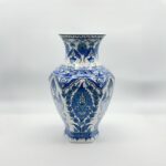 Handmade Ceramic Faceted Vase (30cm) Hexagonal Blue and White Cypress & Tulip Pattern - Image 7