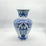 Handmade Ceramic Faceted Vase (30cm) Hexagonal Blue and White Cypress & Tulip Pattern - Image 6