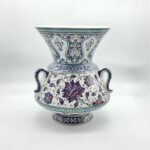 Handmade Ceramic Tri Handled King Vase (30cm) Purple and Turquoise Hatai Pattern - Image 6