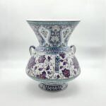 Handmade Ceramic Tri Handled King Vase (30cm) Purple and Turquoise Hatai Pattern - Image 7