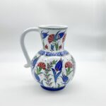 Handmade Ceramic Pitcher Vase (20cm) Classic Red Carnation and Blue Tulip - Image 7