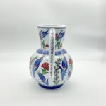 Handmade Ceramic Pitcher Vase (20cm) Classic Red Carnation and Blue Tulip - Image 11