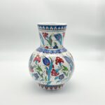 Handmade Ceramic Pitcher Vase (20cm) Classic Red Carnation and Blue Tulip Pattern - Image 6