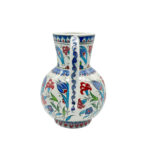 Handmade Ceramic Pitcher Vase (20cm) Classic Red Carnation and Blue Tulip Pattern - Image 8