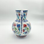 Handmade Ceramic Pitcher Vase (20cm) Classic Red Carnation and Blue Tulip Pattern - Image 9