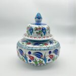 Handmade Ceramic Classic Iznik Jar with Lid Red Tulip and Meander Border - Image 5