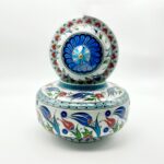 Handmade Ceramic Classic Iznik Jar with Lid Red Tulip and Meander Border - Image 6