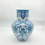 Handmade Ceramic Ata Vase (30cm) Turquoise Relief Floral with Scale Texture - Image 7