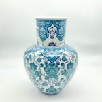 Handmade Ceramic Ata Vase (30cm) Turquoise Relief Floral with Scale Texture - Image 8