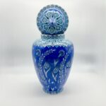 Handmade Ceramic Shah Vase with Lid (30cm) Deep Blue Saz Style Floral Lidded Jar - Image 6