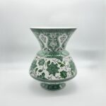 Handmade Ceramic King Vase (30cm) Emerald Green Hatai Pattern Pedestal Form - Image 8