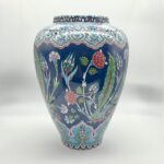 Handmade Ceramic Grand Shah Vase with Lid (60cm) Dark Blue Saz Leaf and Carnation - Image 5